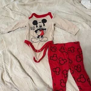 Disney Mickey Mouse Red and Tan Bodysuit Set